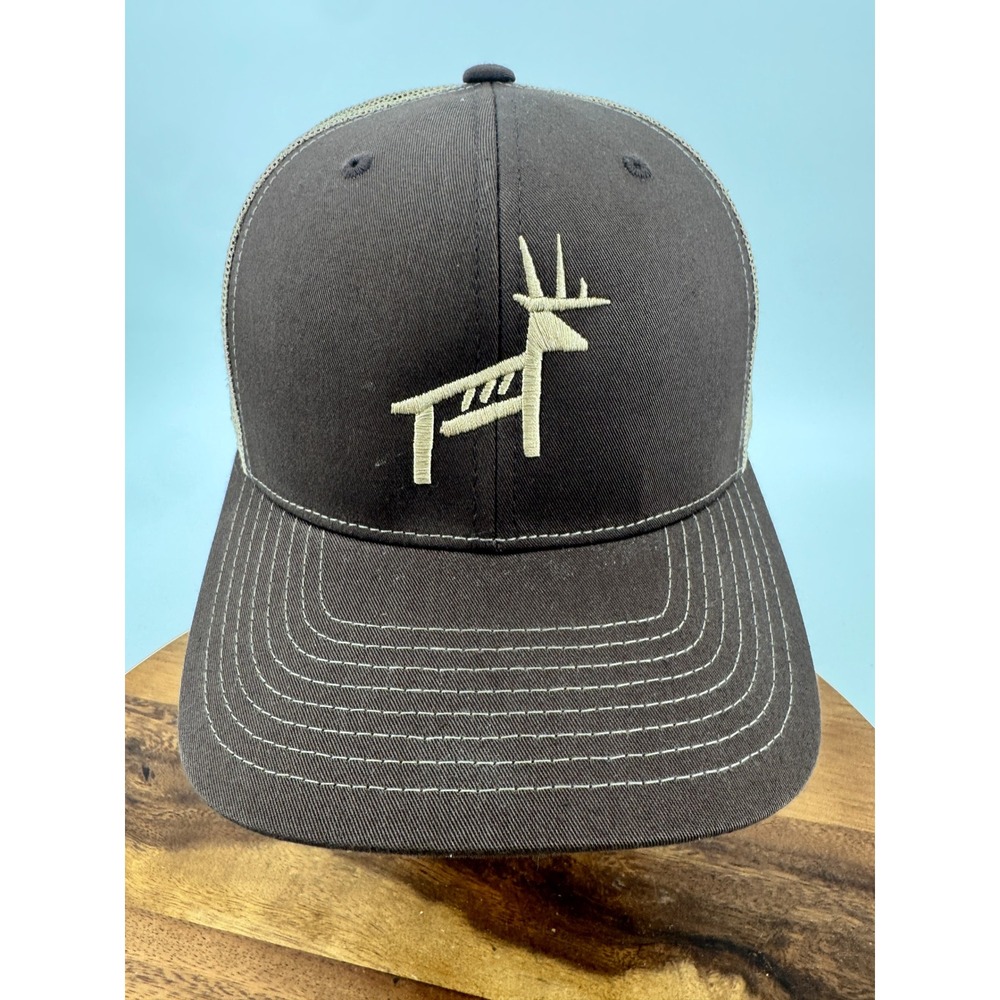 Mens Trucker Hat Embroidered Deer Antler Mesh Back Brown Tan Snapback Cap